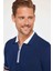 Erkek Slim Fit Dar Kesim %100 Pamuk Düz Pike Fermuarlı Lacivert Polo Yaka Tişört 1