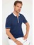 Erkek Slim Fit Dar Kesim %100 Pamuk Düz Pike Fermuarlı Lacivert Polo Yaka Tişört 3