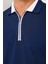 Erkek Slim Fit Dar Kesim %100 Pamuk Düz Pike Fermuarlı Lacivert Polo Yaka Tişört 4