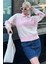 Pembe Düğmeli Polo Yaka Çizgili Kadın Kazak MG2286 1