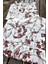 Bordo Çiçekli Pileli Runner - Dekoratif Runner - Keten Pileli Runner 40 x 110 cm 4