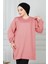 Kadın Uzun Düz Renk Basic Yuvarlak Yaka Tunik Sweatshırt 5