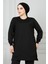 Kadın Uzun Düz Renk Basic Yuvarlak Yaka Tunik Sweatshırt 3