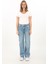 V Yaka Slim Fit Crop Tişört-Ekru 2