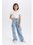 Kız Çocuk Wide Leg Kargo Geniş Paça Pamuklu Jean Pantolon D9694a825sp 3