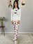 Kadın Kedi Motifli Kalp Desenli Pijama Takımı (Bordo-Beyaz) 2