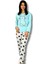 Kadın Kedi Motifli Kalp Desenli Pijama Takımı (Mavi-Beyaz) 1