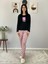 Kadın Love You Baskılı Panda Desenli Pijama Takımı (Pembe-Siyah) 2