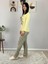 Kadın Kedi Motifli Leopar Desenli Pijama Takımı (Sarı) 3
