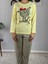 Kadın Kedi Motifli Leopar Desenli Pijama Takımı (Sarı) 4