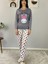 Kadın Love Motifli Kalp Desenli Pijama Takımı (Bej-Beyaz) 3