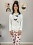 Kadın Kedi Motifli Kalp Desenli Pijama Takımı (Bordo-Beyaz) 4