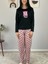 Kadın Love You Baskılı Panda Desenli Pijama Takımı (Pembe-Siyah) 3