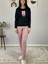 Kadın Love You Baskılı Panda Desenli Pijama Takımı (Pembe-Siyah) 4