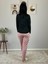 Kadın Love You Baskılı Panda Desenli Pijama Takımı (Pembe-Siyah) 5