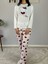 Kadın Kedi Motifli Kalp Desenli Pijama Takımı (Bordo-Beyaz) 5