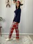 Kadın Ekose Desenli Uyku Bantlı Pijama Takımı (Lacivert-Kırmızı) 4