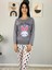 Kadın Love Motifli Kalp Desenli Pijama Takımı (Bej-Beyaz) 5