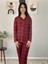 Kadın Ekose Desenli Süet Düğmeli Pijama Takımı (Kırmızı) 5