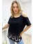 Bol Kesim Büyük Beden Tek Omzu Açık Askılı Crystal Taşlı Şık Rahat Beyaz Kadın Pamuk T-Shirt 1