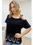 Bol Kesim Büyük Beden Tek Omzu Açık Askılı Crystal Taşlı Şık Rahat Beyaz Kadın Pamuk T-Shirt 2
