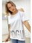 Bol Kesim Büyük Beden Tek Omzu Açık Askılı Crystal Taşlı Şık Rahat Beyaz Kadın Pamuk T-Shirt 1