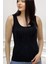 Crystal Şerit Taşlı Slim Fit Kolsuz T-Shirt Kalın Askılı Siyah Kadın Atlet 5