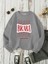 Sweatshirt Camisera Tipográfica Minimalista Baskılı 3 Iplik Kalın Gri Sevgili Kombin 3