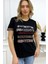 Büyük Beden Renkli Yazılı Crystal Taşlı Kısa Kol Bisiklet Yaka Şık Rahat Pamuk Siyah Kadın T-Shirt 5