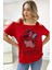 Büyük Beden Siyah Omuzları Açık Baskılı Crystal Taşlı Pamuk Kadın T-Shirt 1