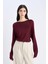 Regular Fit Bisiklet Yaka Basic Düz Bordo Triko Kazak D6281AX25SP 3