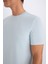 Slim Fit Dar Kesim Bisiklet Yaka Krinkıl Kısa Kollu Tişört D7225AX25SP 5