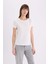 Regular Fit Bisiklet Yaka Basic Düz Kısa Kollu Beyaz Tişört W7299AZ25SP 3
