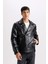 Slim Fit Dar Kesim Polo Yaka Astarlı Fermuarlı Suni Deri Mont C5715AX25SP 4