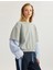 Çift Katman Detaylı Manşetli Uzun Kollu Bisiklet Yaka Çizgili Sweatshirt 1