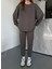 TKM-1106 Füme Oysh Kumaş Oversize Salaş Bluz Paça Lastikli Gazili Ikili Takım 2