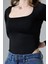 Kare Yaka Uzun Kollu Altı Külotlu ve Çıt Çıtlı Kadın Atlet - T-Shirt 21940 Siyah 3