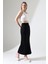 Belden Dar Kesim Diz Altı Tek Yırtmaçlı Uzun Kadın Etek 21921 Siyah 1