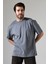 %100 Pamuk Basic Model Kaşkorseli Kısa Kol Oversize Erkek T-Shirt 21909 Boyalı Gri 1