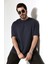 %100 Pamuk Basic Model Kaşkorseli Kısa Kol Oversize Erkek T-Shirt 21909 Füme 1