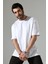%100 Pamuk Basic Model Kaşkorseli Kısa Kol Oversize Erkek T-Shirt 21909 Beyaz 1