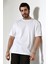 %100 Pamuk Basic Model Kaşkorseli Kısa Kol Oversize Erkek T-Shirt 21909 Beyaz 3