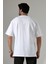%100 Pamuk Basic Model Kaşkorseli Kısa Kol Oversize Erkek T-Shirt 21909 Beyaz 4
