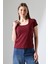 Kare Yaka Kısa Kol Penye Kompakt Likralı Esnek Basic T-Shirt 21069 Bordo 1