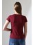 Kare Yaka Kısa Kol Penye Kompakt Likralı Esnek Basic T-Shirt 21069 Bordo 4