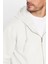 Unisex Relax Fit Rahat Kesim Pamuklu İçi Polarlı Çift Cepli Fermuarlı Beyaz Kapüşonlu Sweatshirt 3