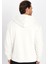 Unisex Relax Fit Rahat Kesim Pamuklu İçi Polarlı Çift Cepli Fermuarlı Beyaz Kapüşonlu Sweatshirt 5