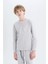 Erkek Çocuk Pijama Takımı Waffle Bisiklet Yaka Uzun Kollu Üst Beli Lastikli Uzun Alt D9977A825SP 4