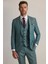 Erkek Yeşil Slim Fit Sivri Yaka Yelekli %100 Yün Takım Elbise 2