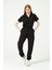 Siyah Likralı Scrubs Jogger Paça Doktor Hemşire Forması Yarasa Kol Takım Unisex 1